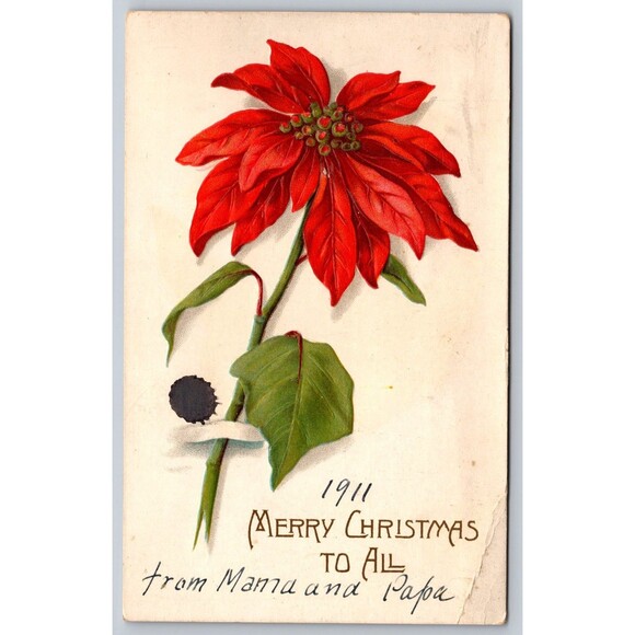 Postcard Merry Christmas To All Poinsettia Embossed Unposted 1911 Made in USA - Picture 1 of 2